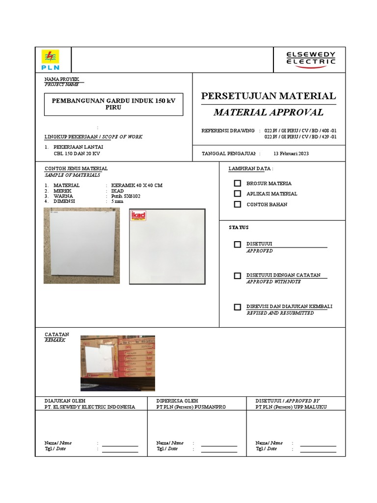 Contoh Form Persetujuan Material Proyek | PDF