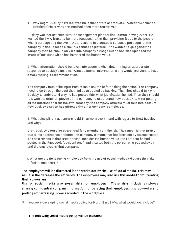 Buckley Case Study PDF Employment Defamation