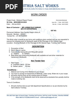 Work Order Ovi Enterprises 2