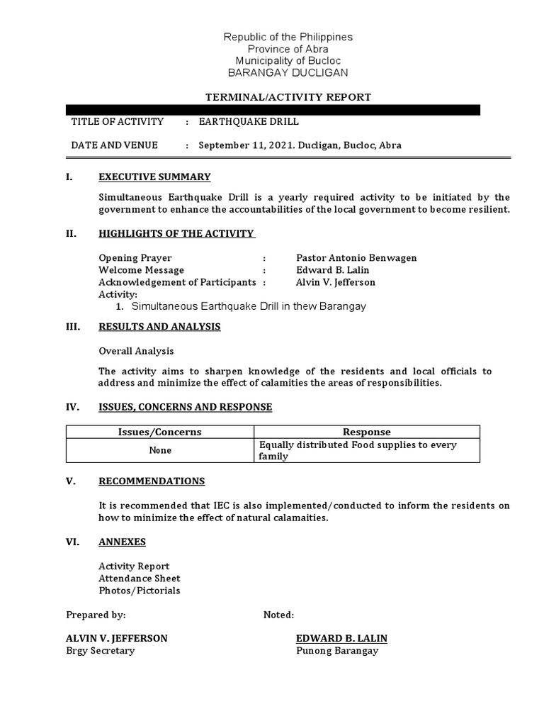 Activity Report (Earthquake Drill) PDF