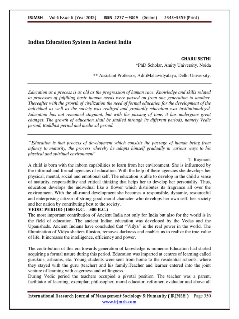 Ancient Indian Education System Overview | PDF | Vedas | Teachers