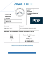 Circuit Analysis Lab Report Verification of Maximum Power Transfer Theorem