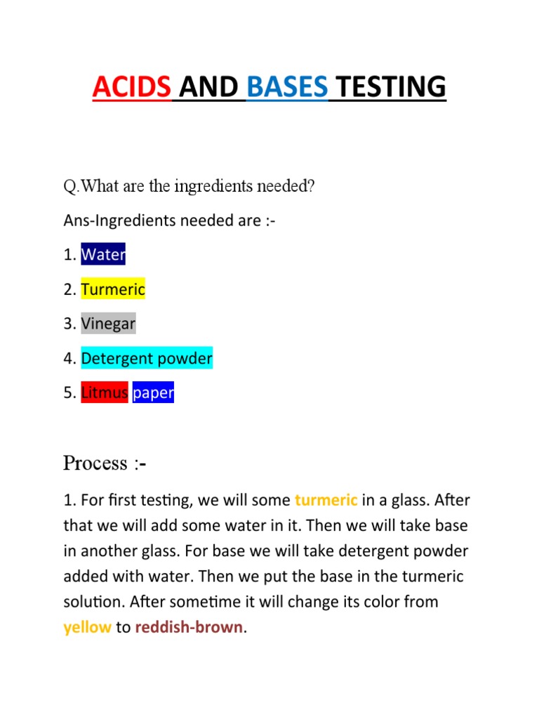 Acids and Bases Testing PDF