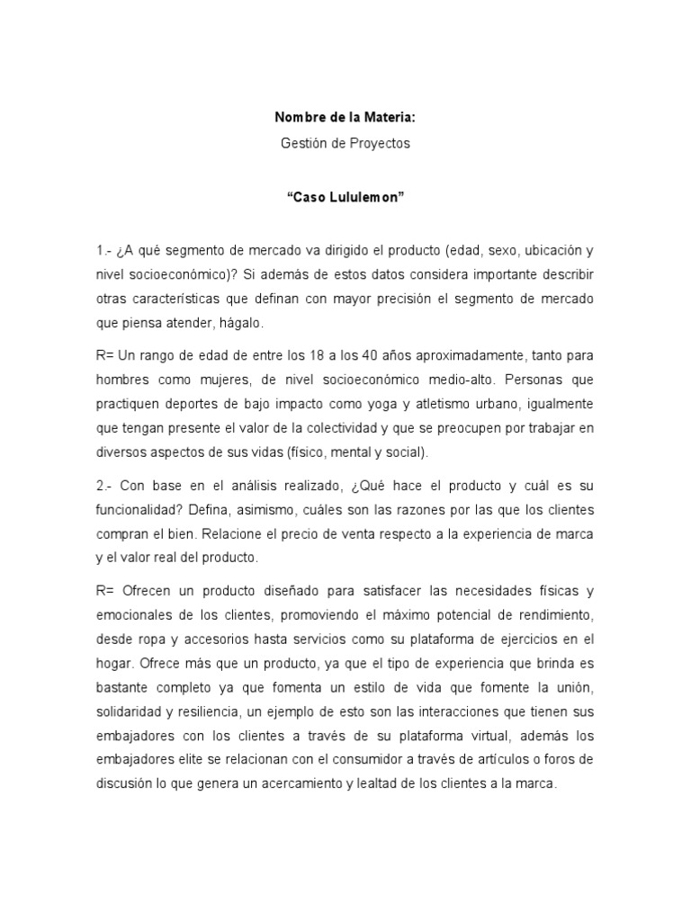 Caso Lululemon Athletica, PDF, Producto (Negocio)