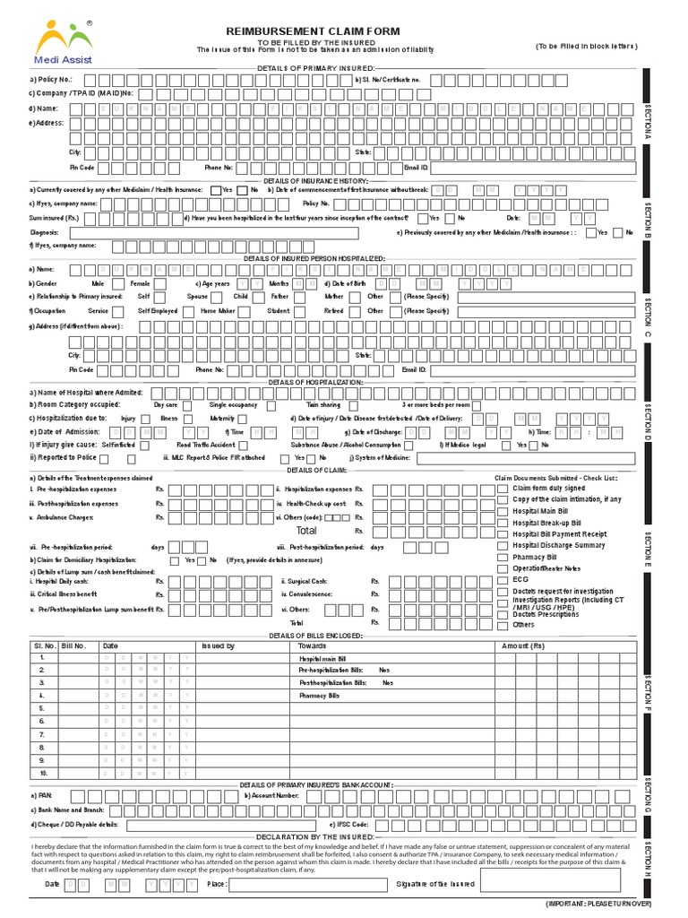 Medi Assist Complete Form PDF Insurance Hospital