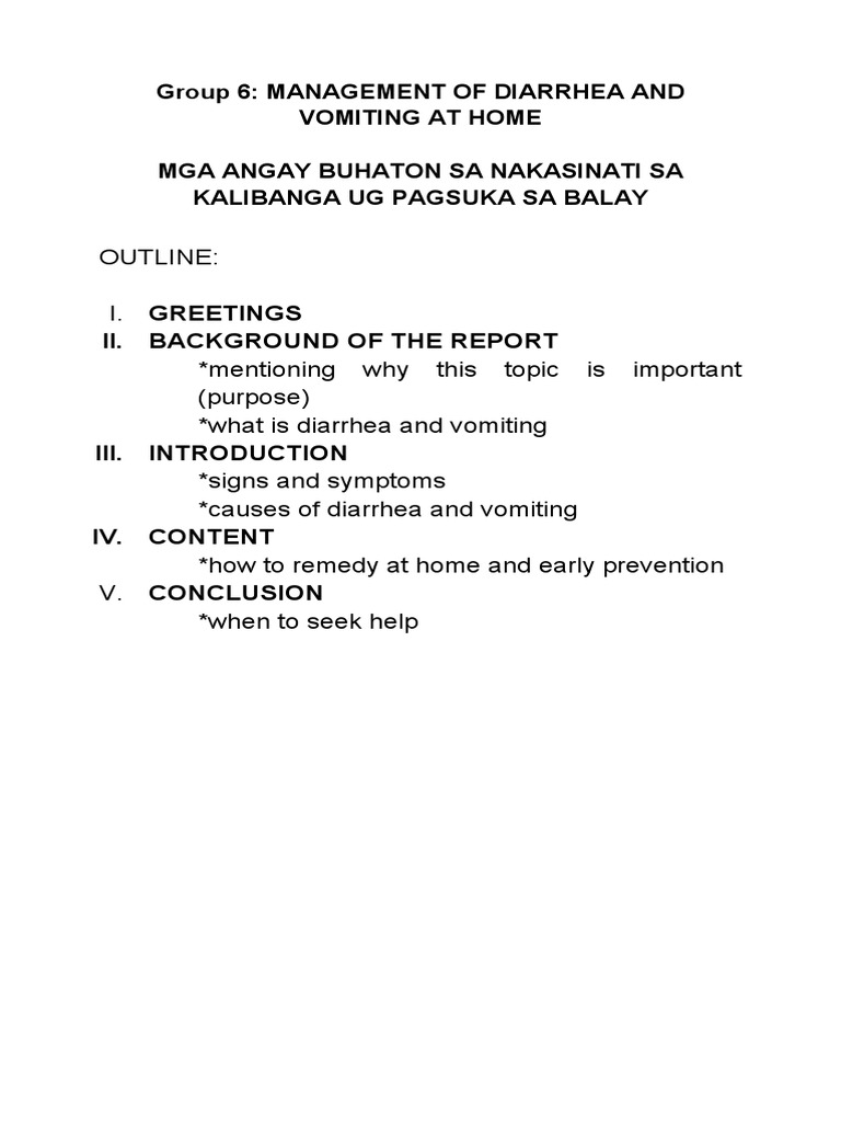 DRAFT - Group 6 - Management of Diarrhea and Vomiting at Home | PDF
