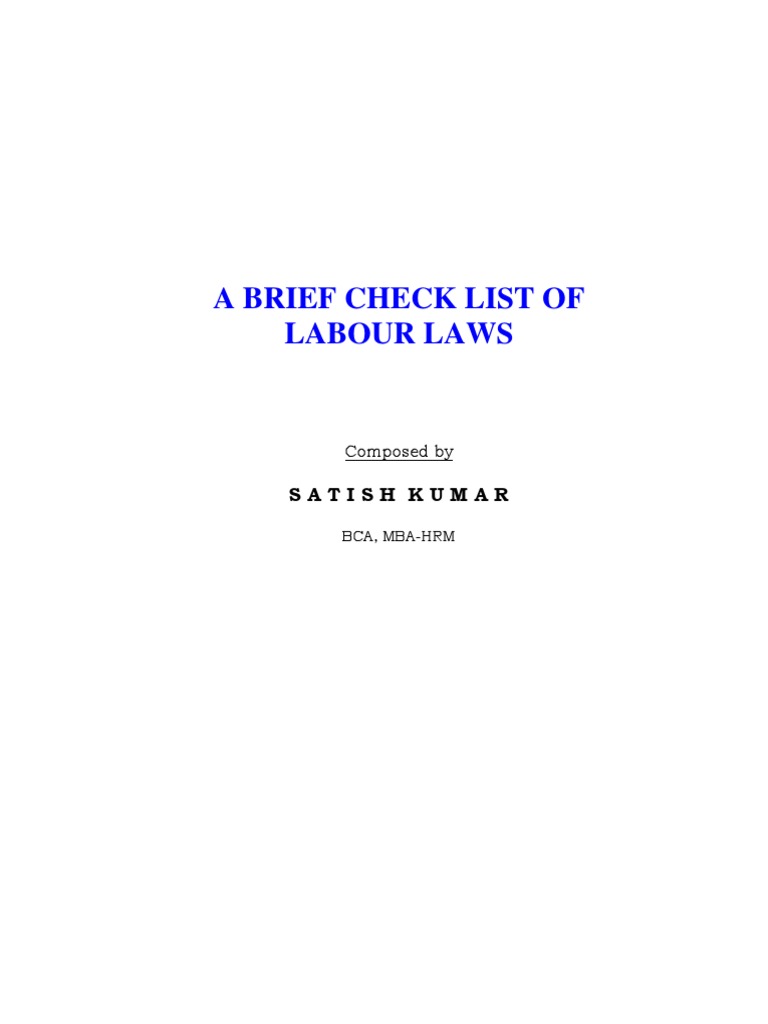 Labour Laws Checklist Overview | PDF | Apprenticeship | Overtime