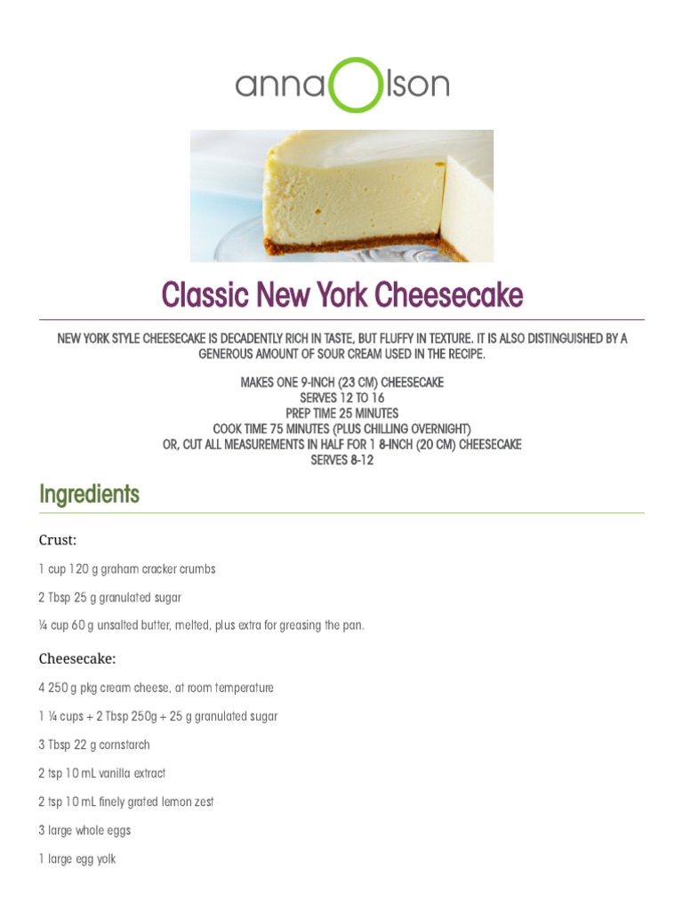 This Month's Recipes Anna Olson PDF Cheesecake Western Cuisine