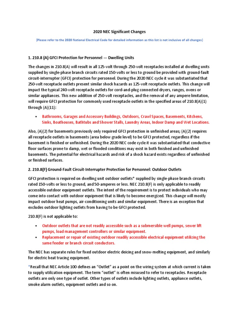2020 Nec Significant Changes PDF Ac Power Plugs And Sockets Basement