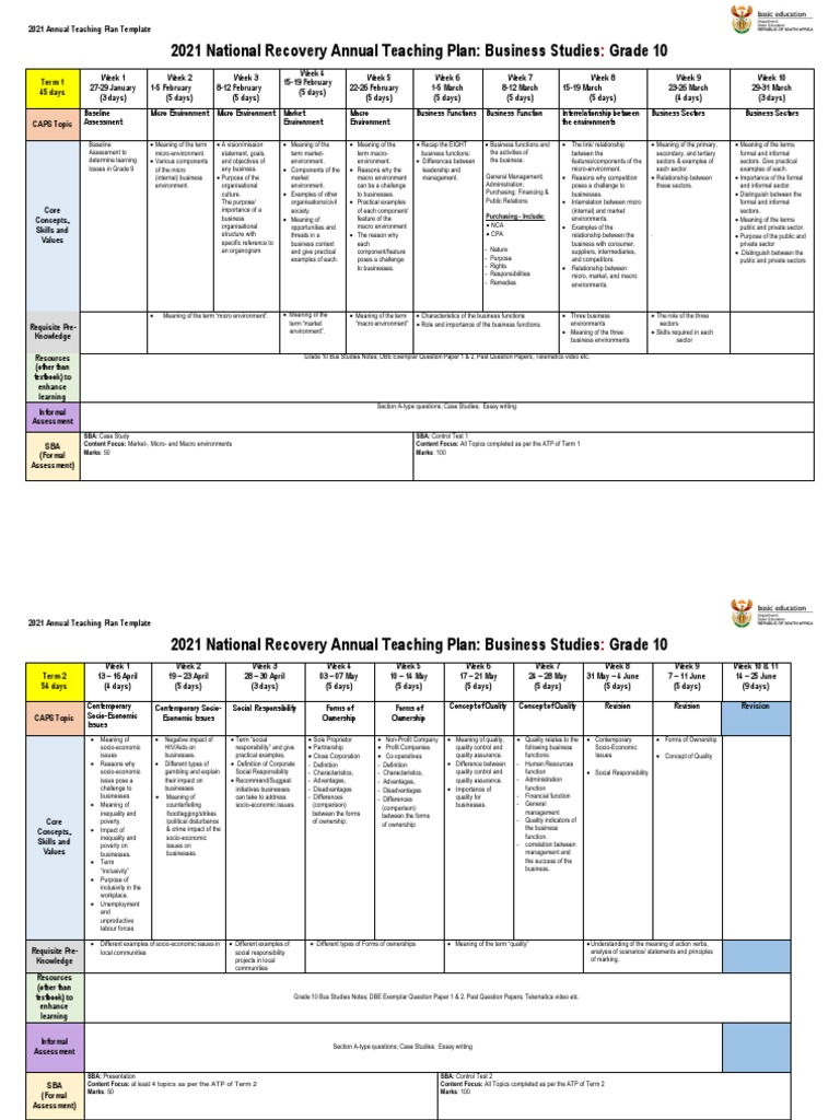 2023 Business Studies Grade 10 Atp PDF Swot Analysis Creativity