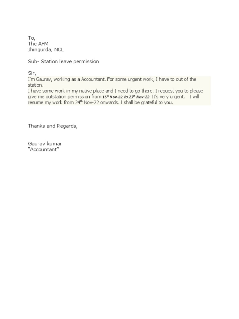Outstation Leave Application Request | PDF