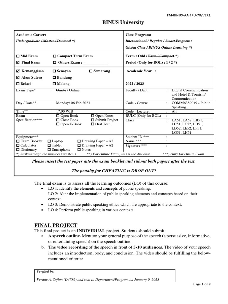Final Exam Guidelines for Public Speaking | PDF | Public Speaking | Video