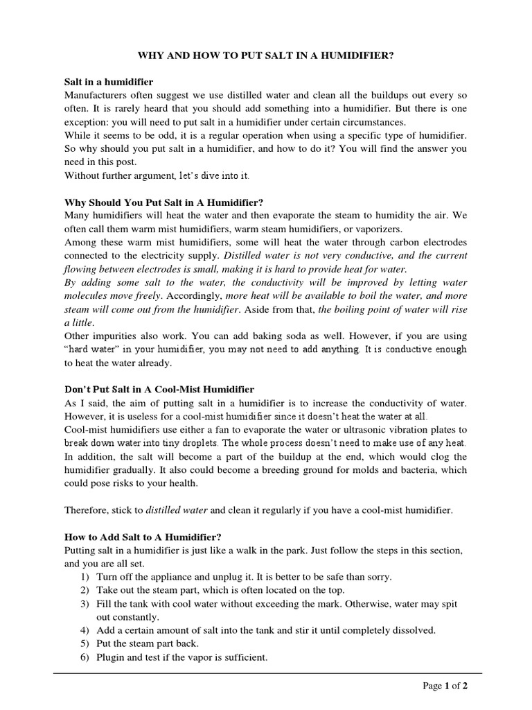 Why and how to put salt in a humidifier download free pdf water steam