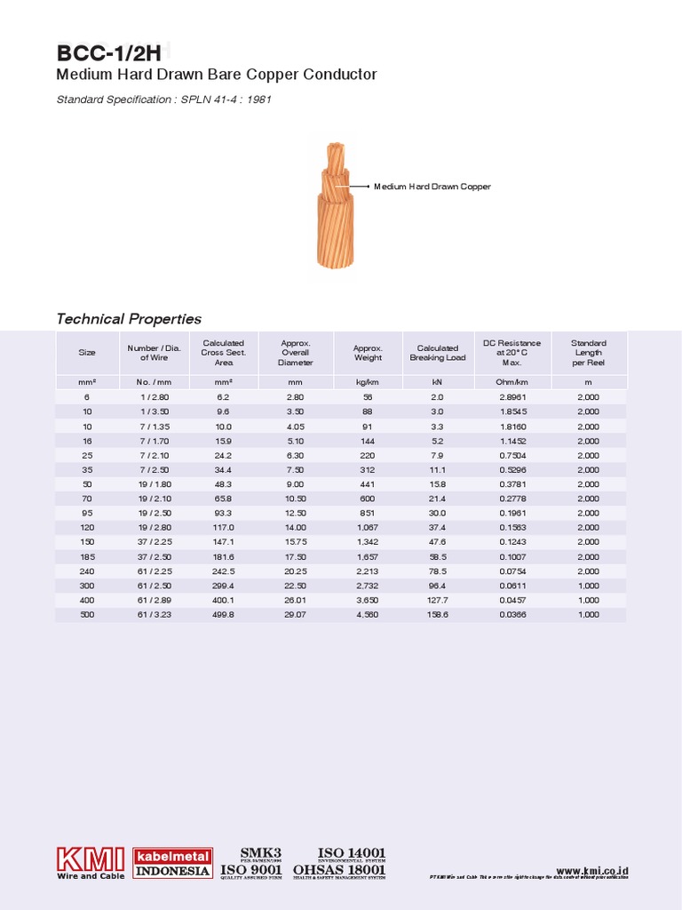 BCC-1/2H Copper Conductor Specs | PDF | Manufactured Goods | Materials
