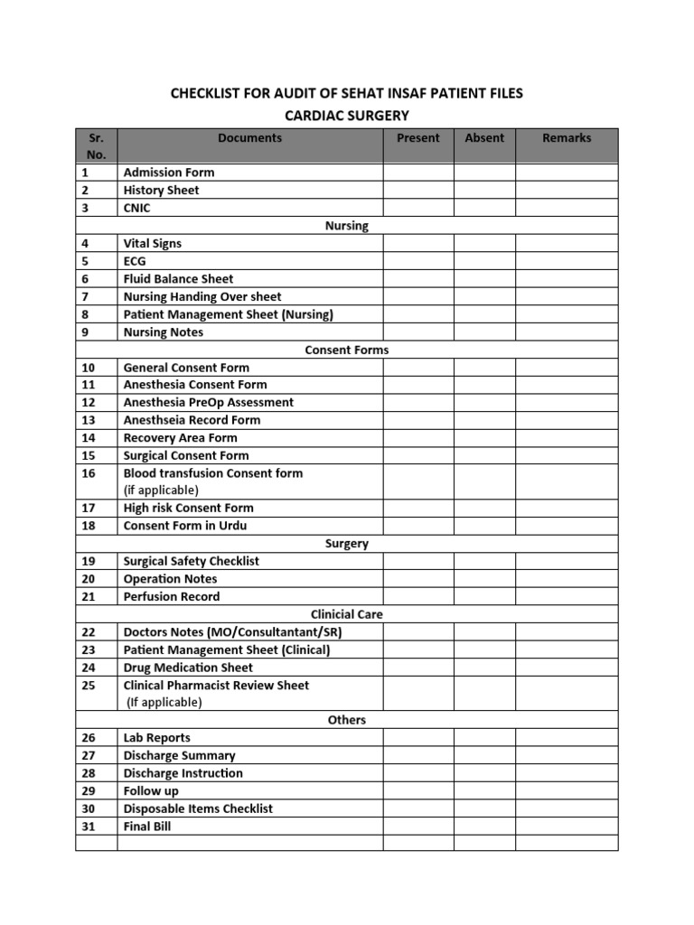 File Checklist PDF Surgery Anesthesia