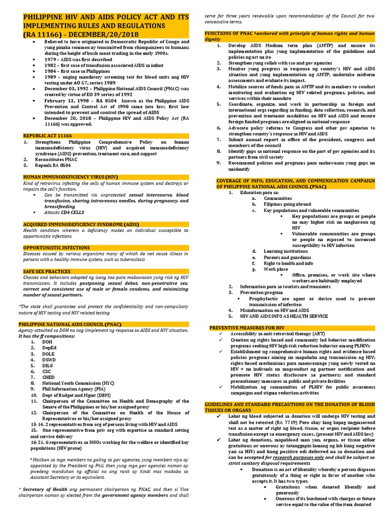 Philippine Hiv and Aids Policy Act and Its Implementing Rules and ...