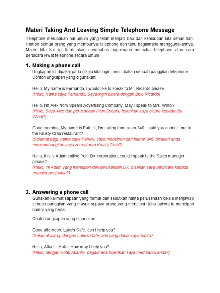 Materi Taking Simple Phone Message PDF