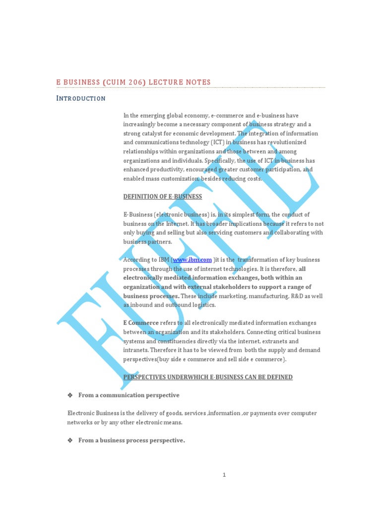 EBusiness Notes PDF Electronic Business E Commerce