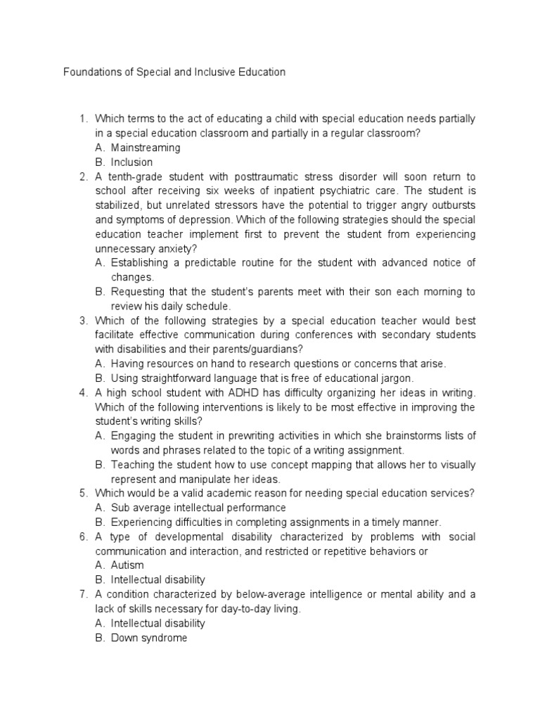Foundations Of Special And Inclusive Education Pdf Special