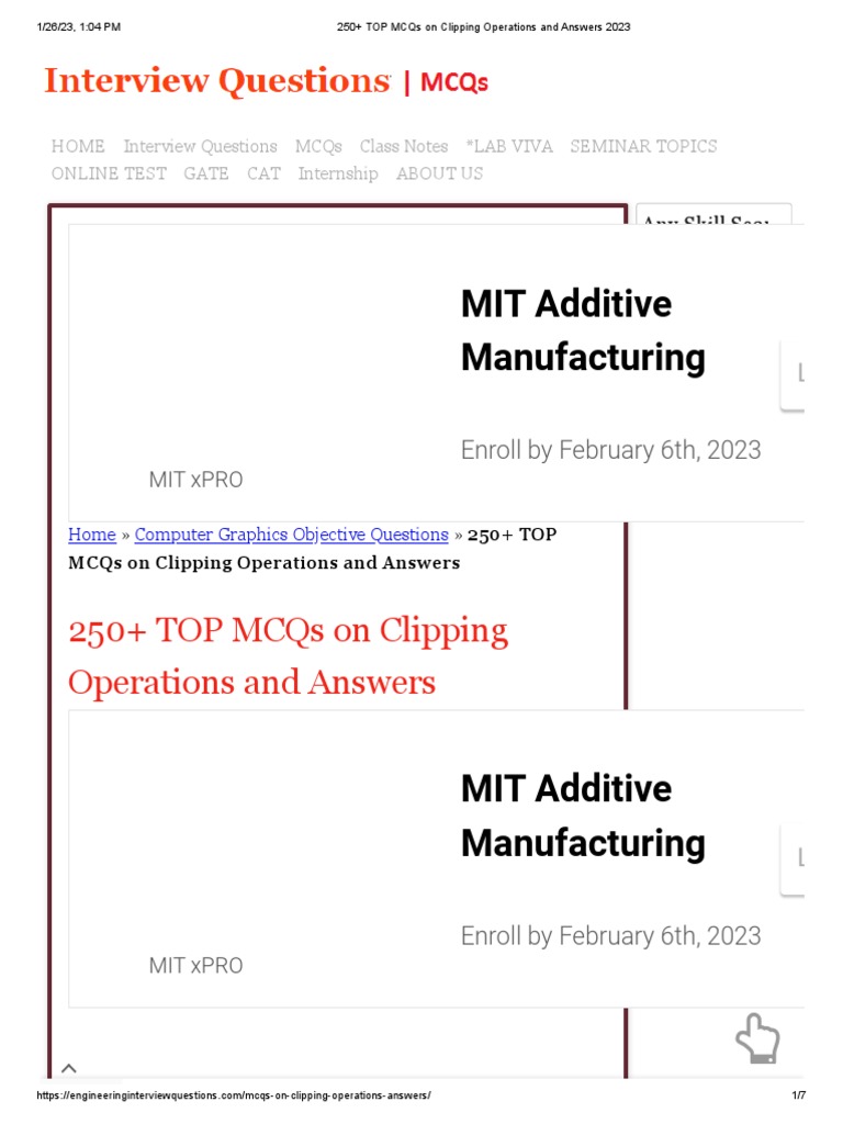 250+ TOP MCQs On Clipping Operations and Answers 2023 PDF Multiple