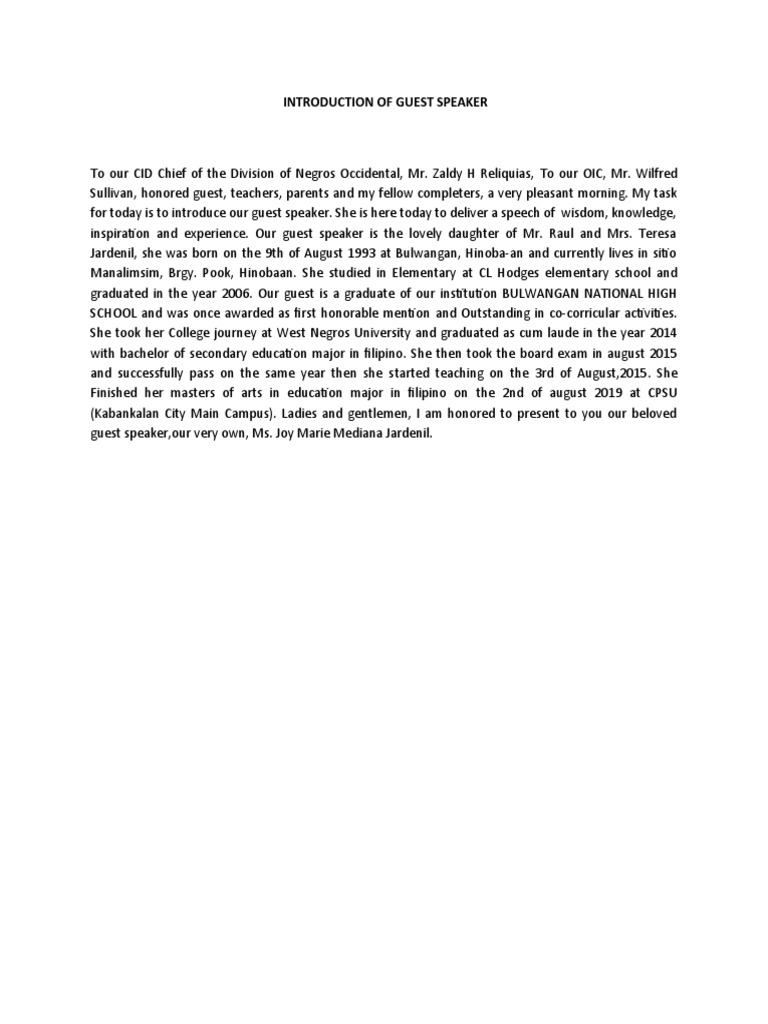 Introduction of Speaker | PDF | Wellness