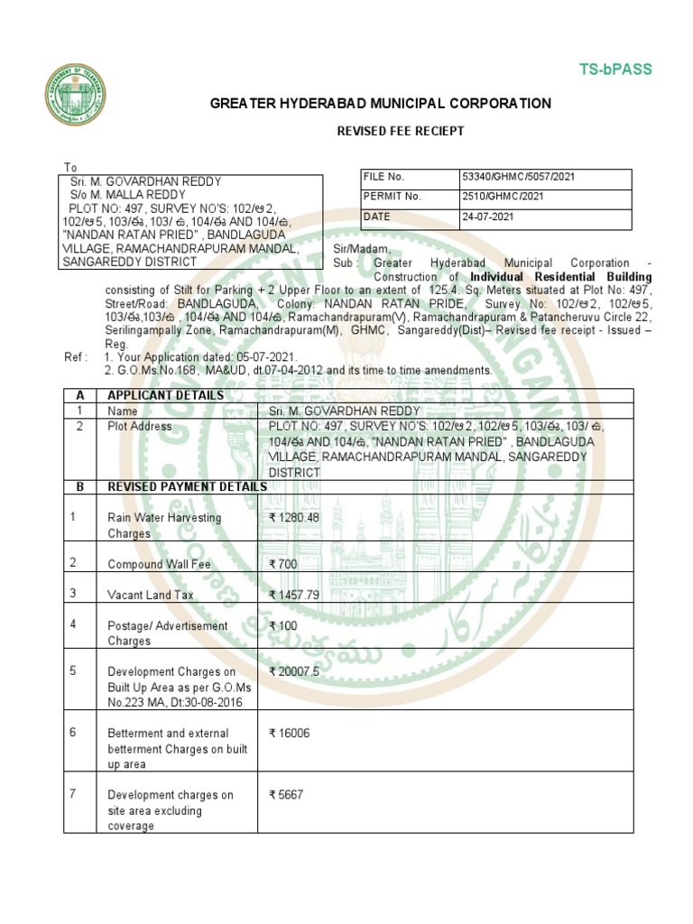 RevisedFee SC 53340 GHMC 5057 2021 PDF Government Finances Taxes