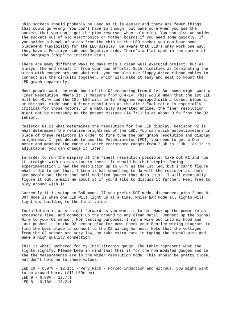 Instructions for Building an Air/Fuel Ratio LED Bar Graph Display for Monitoring Oxygen Sensor