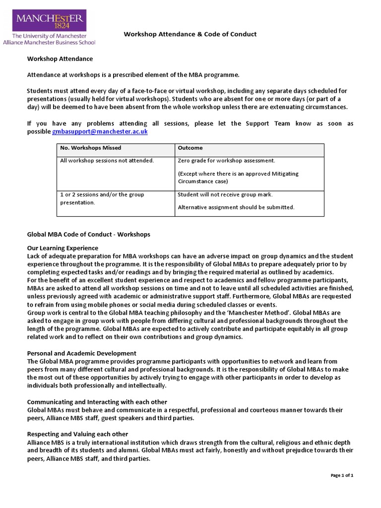 Code of Conduct PDF Master Of Business Administration