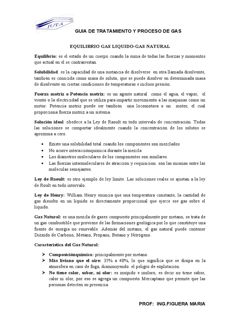 Unidad I de Tratamiento y Proceso de Gas | PDF | Gases | Gas natural