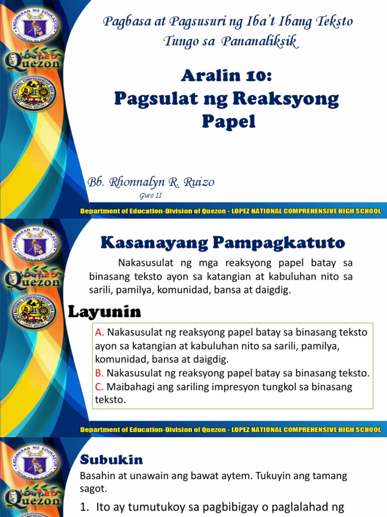 Pagbasa Aralin 10 Pdf