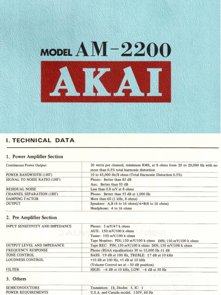 Le manuel d'utilisation Akai AM-2200 Amplifier