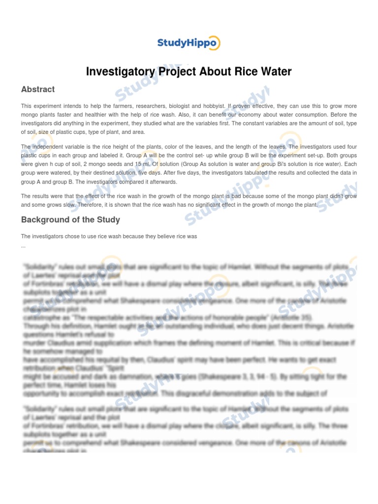 Investigatory Project About Rice Water | PDF | Rice | Fertilizer