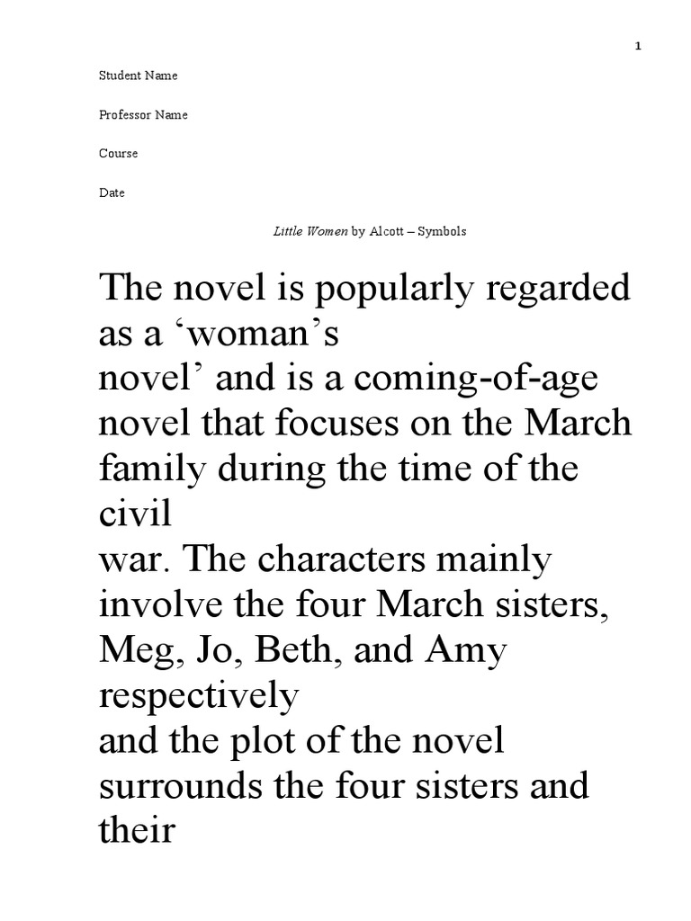 Student Name Professor Name Course Date: Little Women by Alcott ...