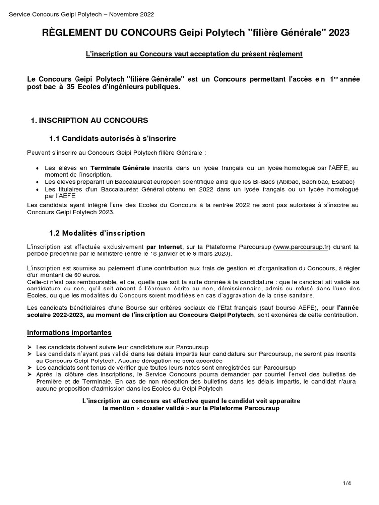Règlement Concours Geipi Polytech 2023 | PDF | France