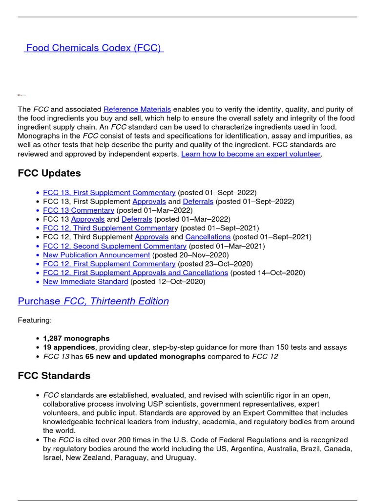 Food Chemicals Codex Overview | PDF | Law