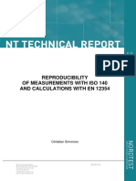 Nordtest TR 603 Reproducibility of Measurements ISO 140 Calculations EN 12354