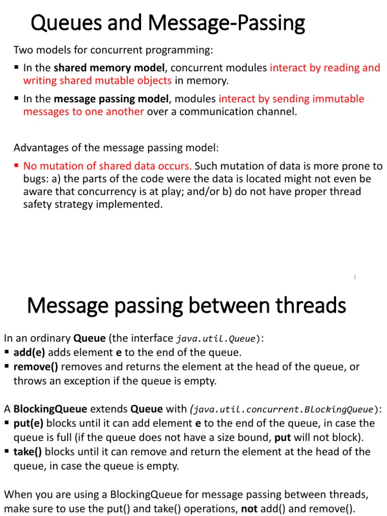 Lecture15 Concurrency Part3 QueuesAndMessagePassing PDF Message