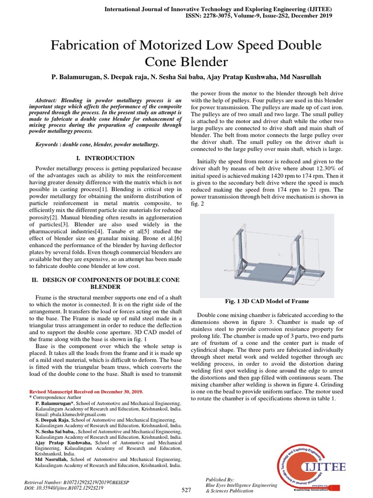 Fabrication Double Cone Blender PDF Construction Welding