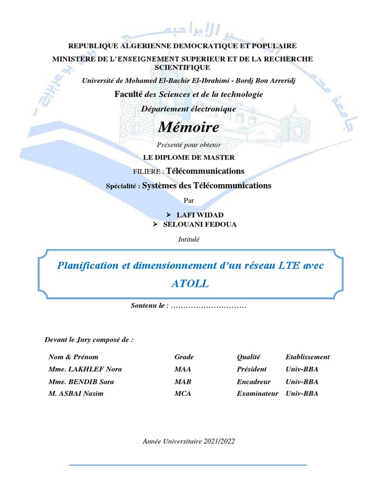 Page De Garde Cahier De Liaison Autisme Projet de Fin D'etude MASTER 2 Finale | PDF | LTE (Télécommunication) | GSM