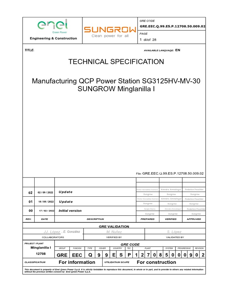 Technical Specification Manufacturing QCP Power Station SG3125HV-MV-30 ...