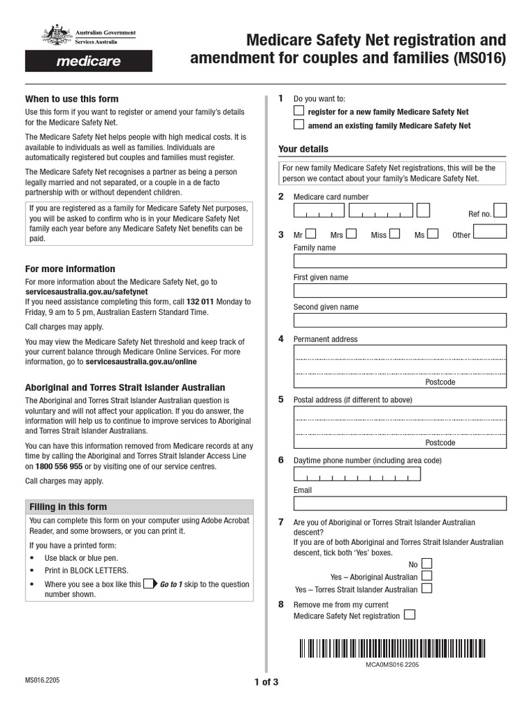 Medicare Safety Net Family Registration Form