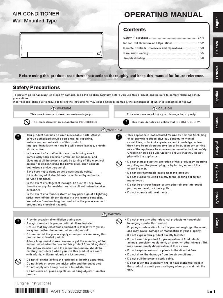 Fujitsu Air Conditioner OPERATING MANUAL PDF Air Conditioning