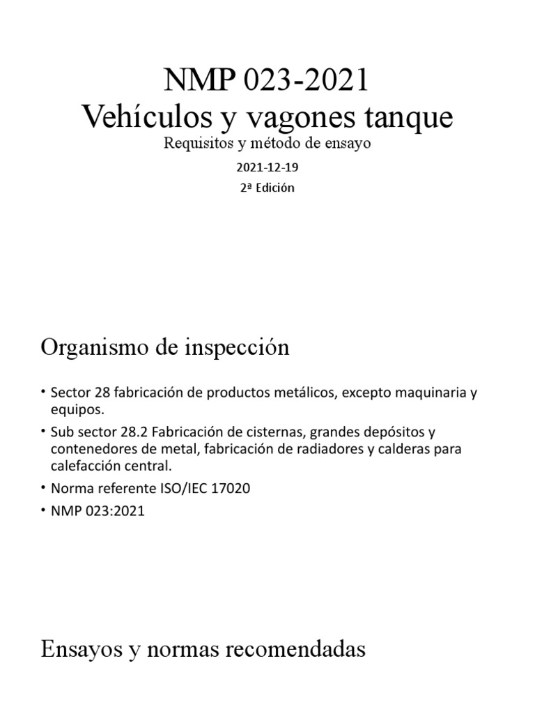Requisitos para Tanques de Carga NMP 023-2021 | PDF | Metrología ...