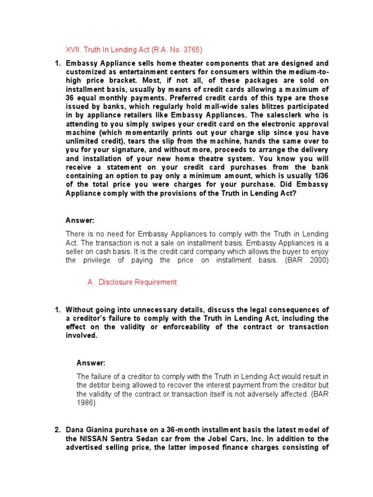 Truth in Lending Act-PDIC-FRIA | PDF | Bankruptcy | Insolvency