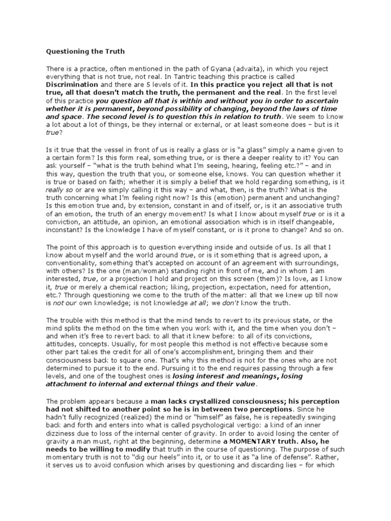 Questioning The Truth - Ispitivanje Istine 3 | PDF | Truth | Mind
