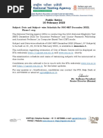 Public Notice 10 February 2023: Subject: Date and Subject-Wise Schedule For UGC-NET December 2022, Phase-I - Reg