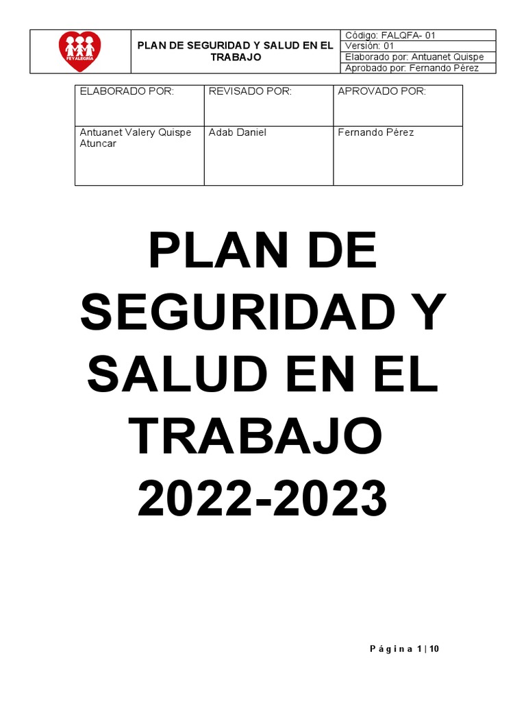 Plan de Seguridad y Salud Laboral 2022-2023 | PDF | Seguridad y salud ...