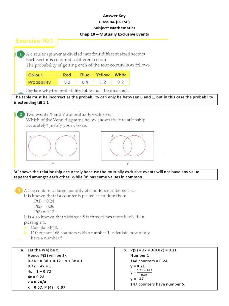 IGCSE Probability Answer Key | PDF | Mathematics | Probability