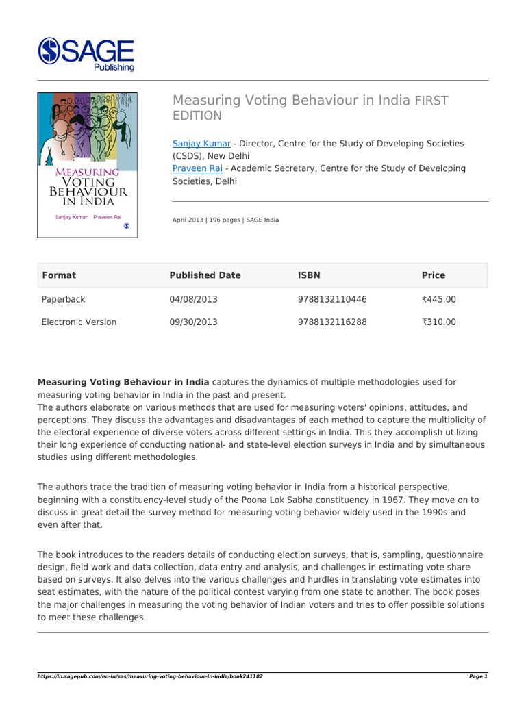 Measuring Voting Behavior in India | PDF | Methodology