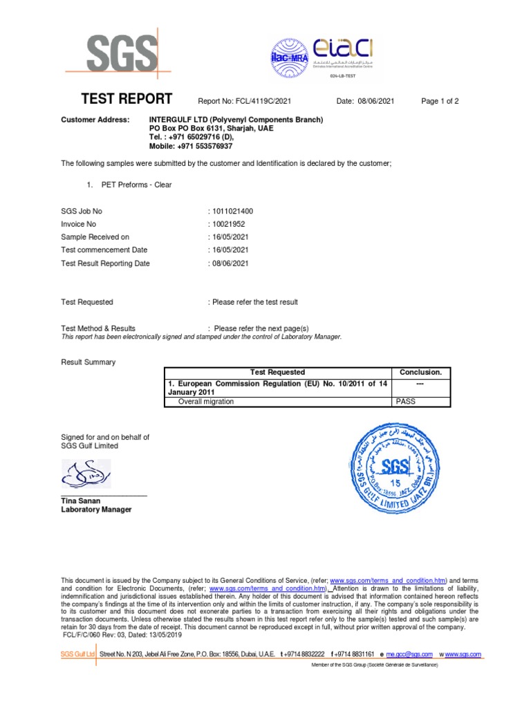 PET Preforms Test Report | PDF